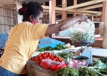 -Ros-Tefa-Penjual-sayur-di-Pasar-Oebobo-Kota-Kupang-melayani-pelanggannya (Joe-KatongNTT.com)