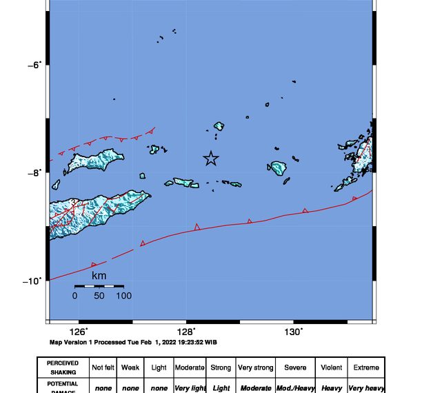 Gempa terjadi di Maluku Barar Daya pada 2 Februari 2022. gempa juga terjadi dii dua wilayah lainnya (BMKG)