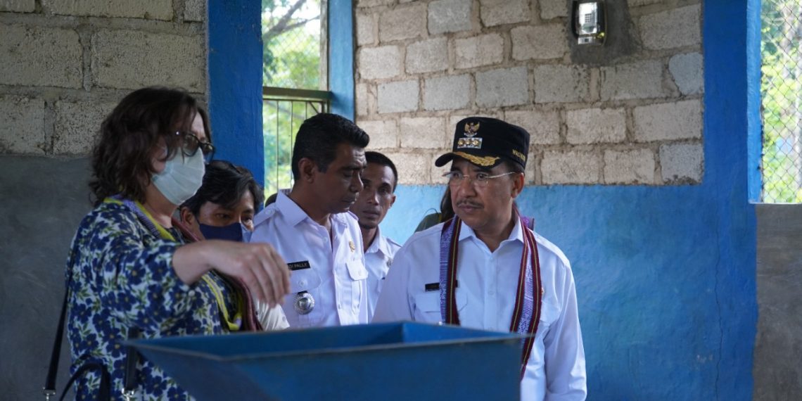 Konsulat Australia Bali, Anthea Griffin bersama Wali Kota Kupang, Jefri Riwu Kore meninjau pembuatan pupuk di Naioni (pkp)