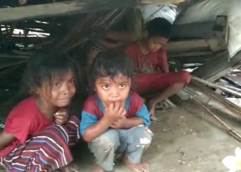 Anak-anak Besipae menangis di bawah reruntuhan rumah. Warga Besipae kehujanan setelah rumah mereka digusur Pemprov NTT (ist)