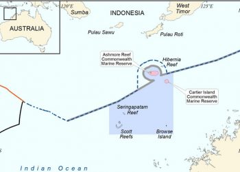 Ilustrasi Pulau Pasir yang diklaim Australia dan Laut Timor.