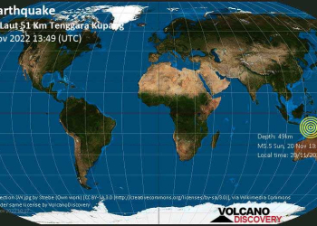 Peta Gempa Bumi yang terjadi di Kupang, NTT, Minggu, 20 November 2022
