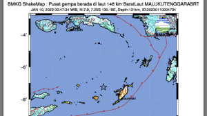 Gempa M 7.5 terjang Maluku, Selasa, 10/1/2023 (Tangkapan Layar Peta guncangan BMKG)