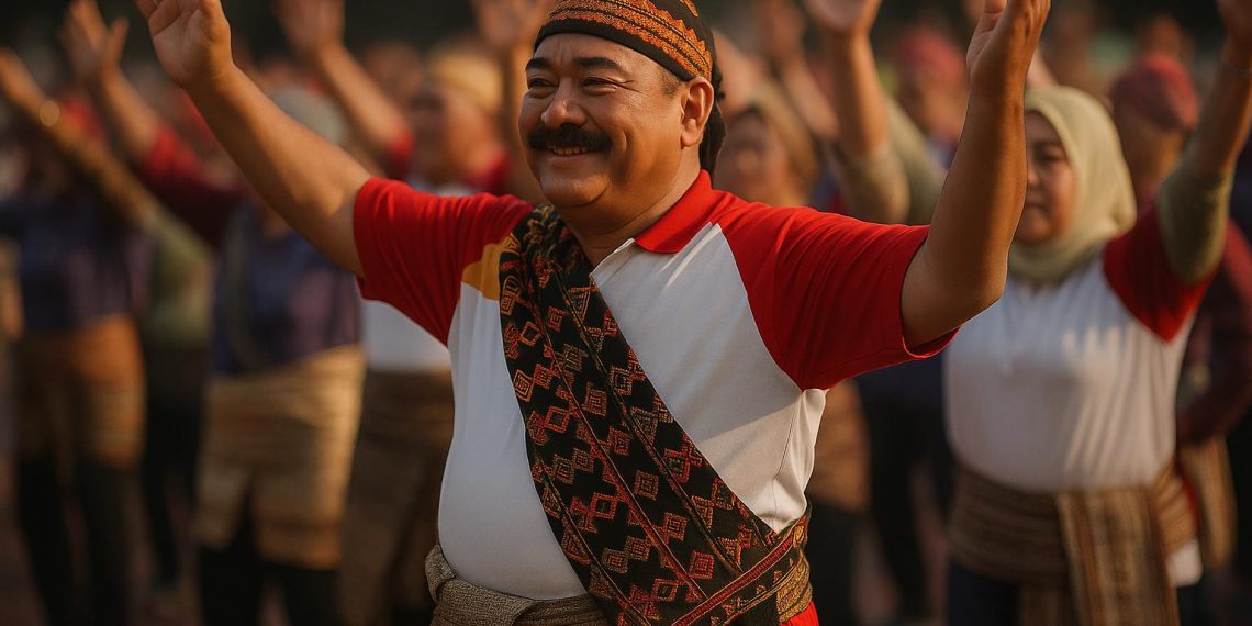 Ilustrasi orang-orang berolahraga senam diiringi lagu NTT Ge Mu Famire