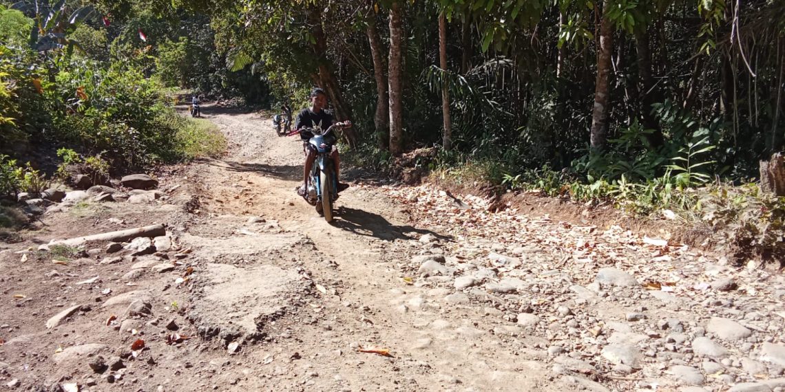 Jalan rusak parah di Desa Natarmage, Kecamatan Waiblama, Kabupaten Sikka, NTT (Yohanes Fandi/KatongNTT)