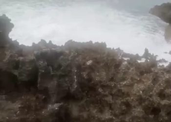 Jalur sebelah barat pembuangan limbah air pendingin mesin untuk merawat turbin dan pipa PLTU Timor-1 yang dibuang ke Laut Timor. Limbah itu mengandung serpihan batubara, oli dan solar. Jalur barat lokasinya berdekatan dengan lokasi budidaya rumput laut petani Desa Lifuleo, Kabupaten Kupang, NTT. (Dok.Oktaf Sekatu)